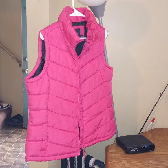 "FADED GLORY" HoT Pink/black zip up vest w/ pockets Size: L 12/14 - Picture 2 of 8